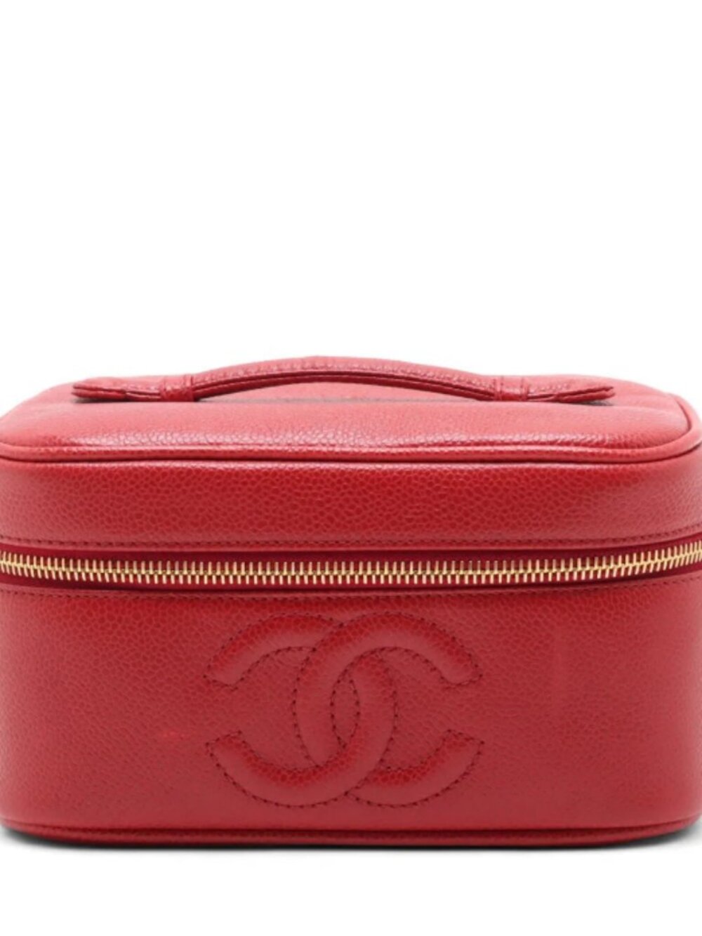 Chanel CC Logo Caviar Skin Vanity Bag Red